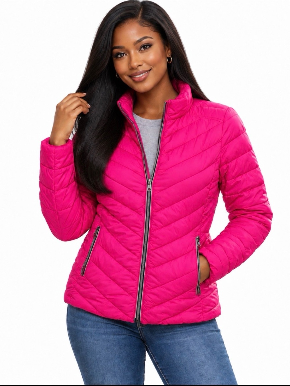 GAP Primaloft Puffer Jacket XS Pink Chevron Quilted Lightweight Cost Winter